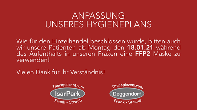 Hygieneplan im Therapiezentrum in Plattling und Deggendorf